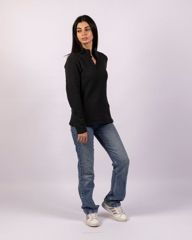 Retro Black | Women Quarter Zip Sweater - Women Quarter Zip Sweater - Jobedu Jordan