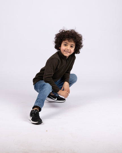 Roasted Coffee | Kids Quarter Zip Sweater - Kids Quarter Zip Sweater - Jobedu Jordan