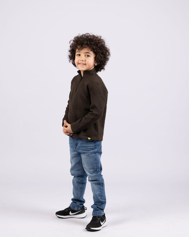 Roasted Coffee | Kids Quarter Zip Sweater - Kids Quarter Zip Sweater - Jobedu Jordan