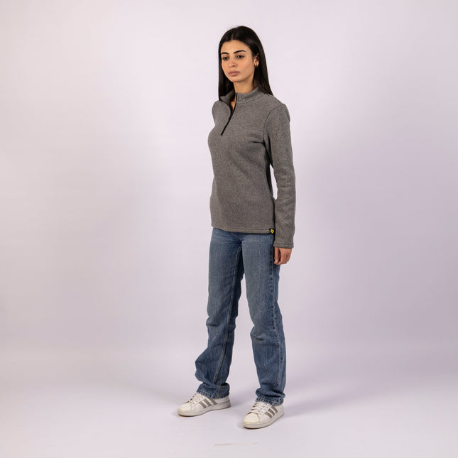 Smokey Grey | Women Quarter Zip Sweater - Women Quarter Zip Sweater - Jobedu Jordan