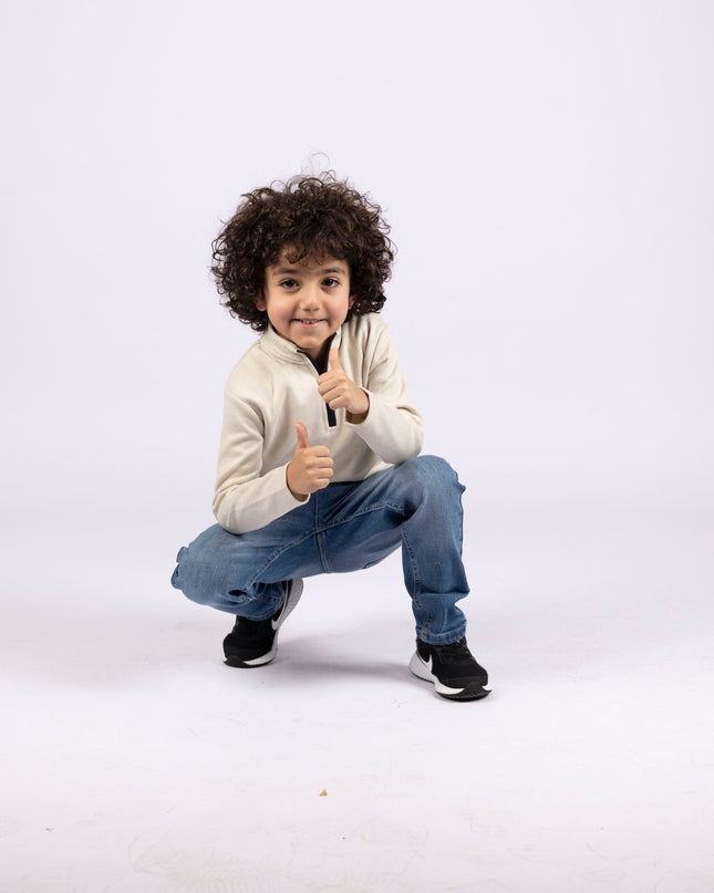 Tan | Kids Quarter Zip Sweater - Kids Quarter Zip Sweater - Jobedu Jordan