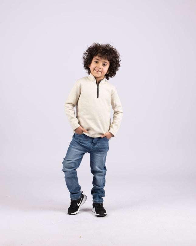 Tan | Kids Quarter Zip Sweater - Kids Quarter Zip Sweater - Jobedu Jordan