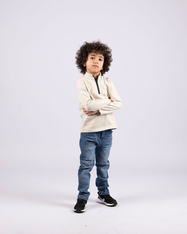 Tan | Kids Quarter Zip Sweater - Kids Quarter Zip Sweater - Jobedu Jordan