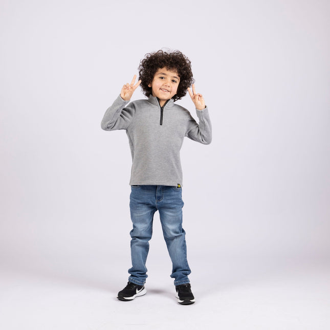 Vintage Grey | Kids Quarter Zip Sweater - Kids Quarter Zip Sweater - Jobedu Jordan