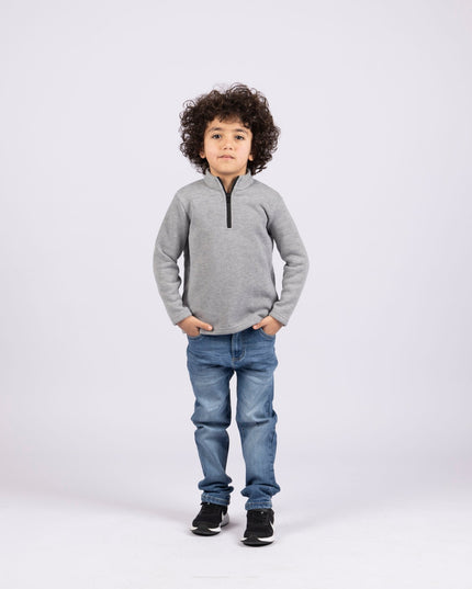 Vintage Grey | Kids Quarter Zip Sweater - Kids Quarter Zip Sweater - Jobedu Jordan
